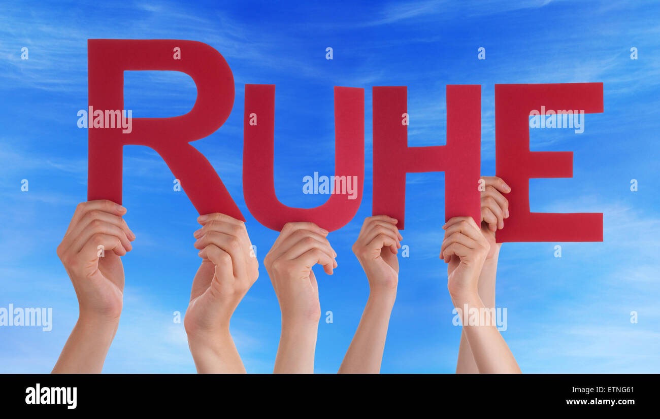 People Hold Straight Ruhe Means Rest Blue Sky Stock Photo