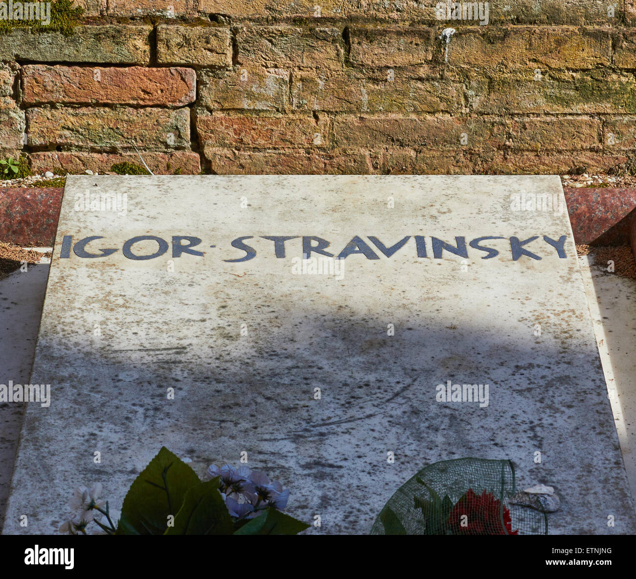 Grave of the great Russian composer Igor Stravinsky in the cemetery on San Michele Island Venice