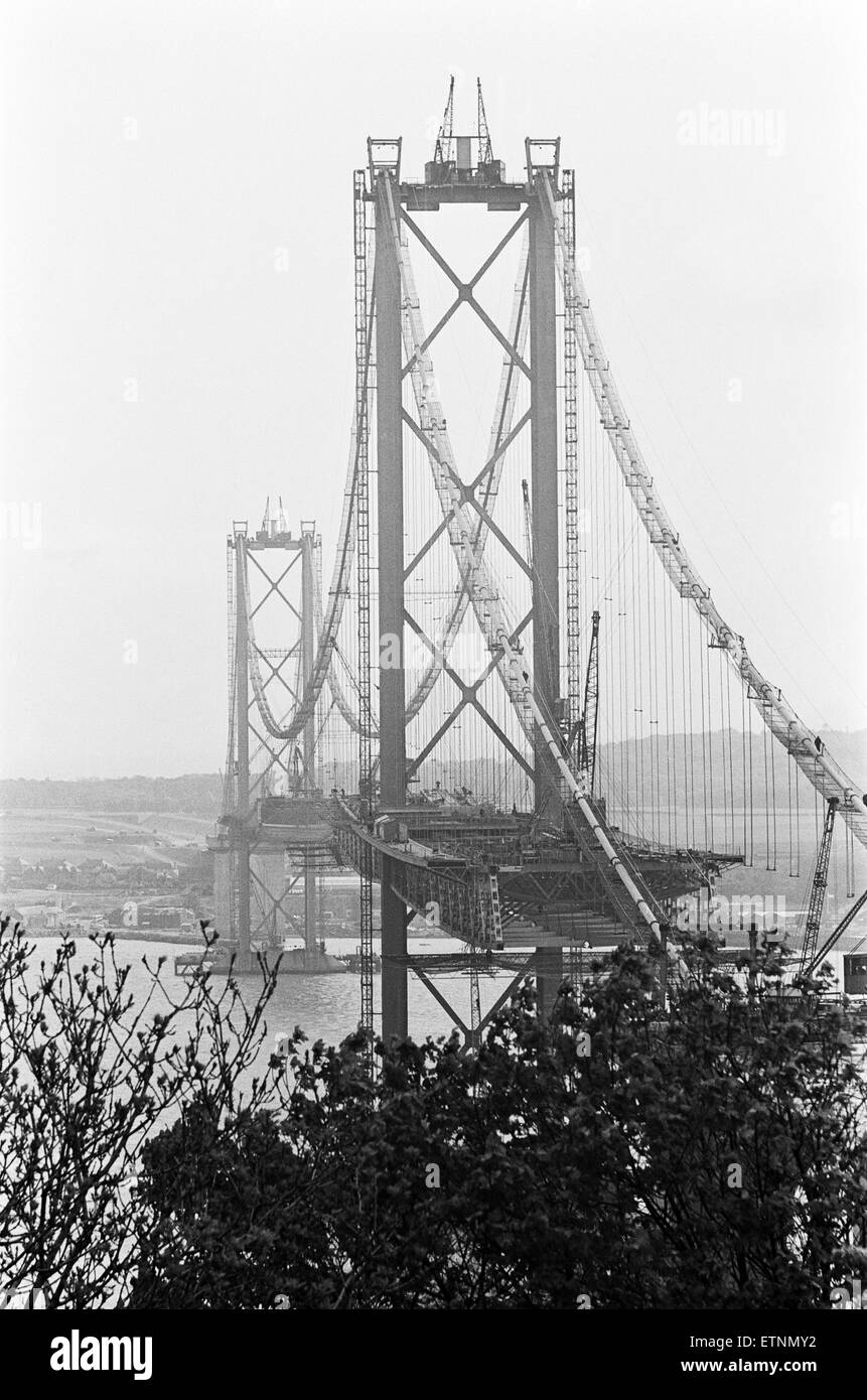 New Forth Road Bridge Under Construction. The Forth Road Bridge is a suspension bridge in east central Scotland. The bridge, opened in 1964, spans the Firth of Forth, connecting West Lothian, at South Queensferry, to Fife, at North Queensferry. 7th June 1 Stock Photo