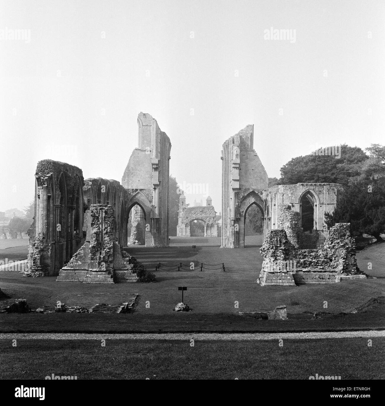 Glastonbury Abbey in Somerset, old ruined building. 22nd September 1966. Stock Photo