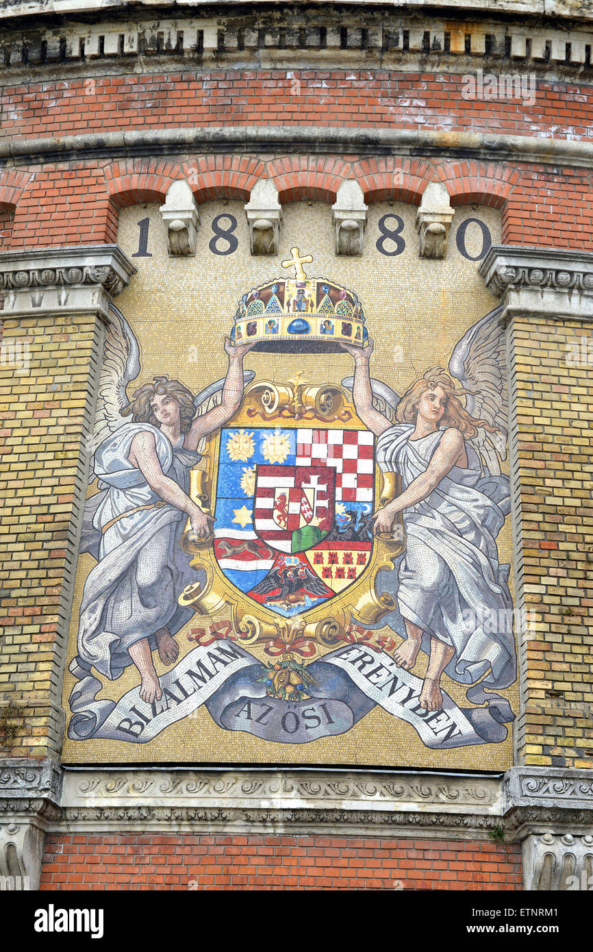 Coat of arms mosaic crest emblem Hungarian, Royal Palace, Buda, Budapest, Hungary Stock Photo