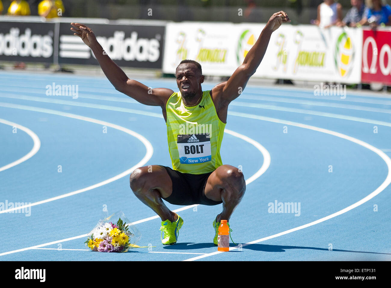 June 13, 2015; Randall's Island, NY, USA; Usain Bolt of Jamaica after  winning the men's 200m