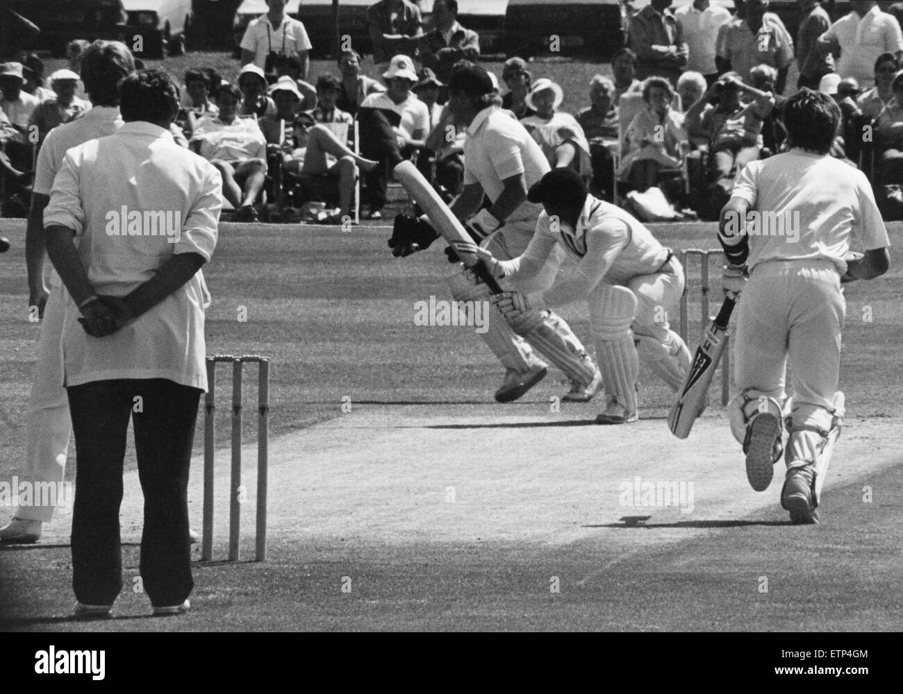 Hamshire's Gordon Greenidge excutes a perfect reverse sweep that delighted the fans at Acklam Park during Yorkshires County Championship match against Hampshire  2nd June 1985 Stock Photo