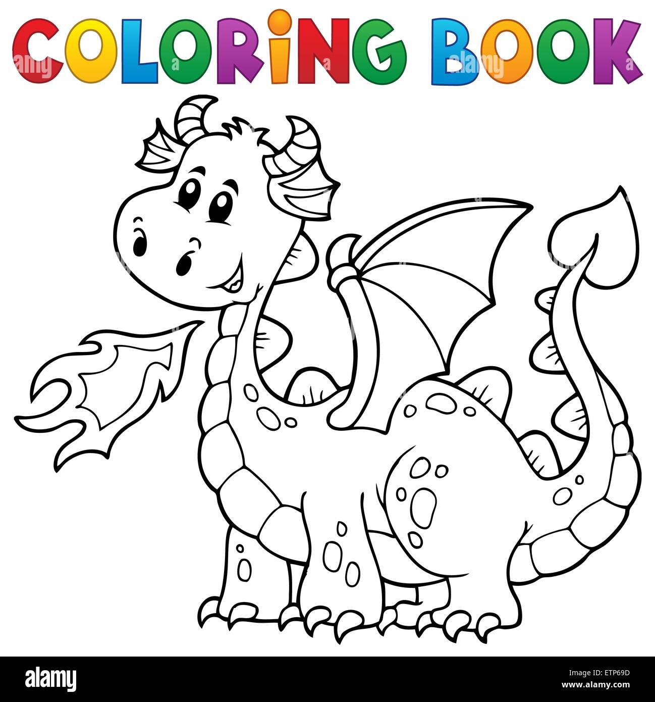 Coloring book with happy dragon - picture illustration Stock Photo - Alamy