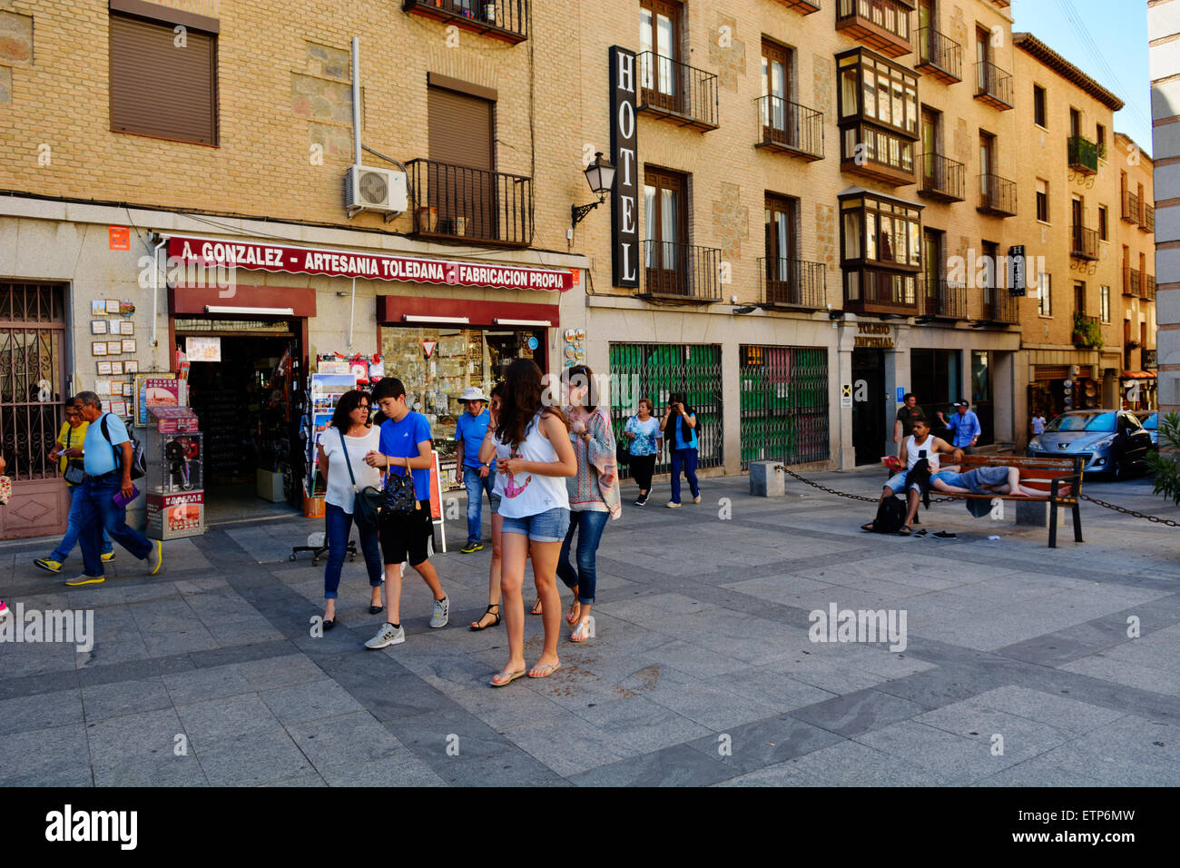 Pedestrians on pavement in old town Toledo, Spain Stock Photo