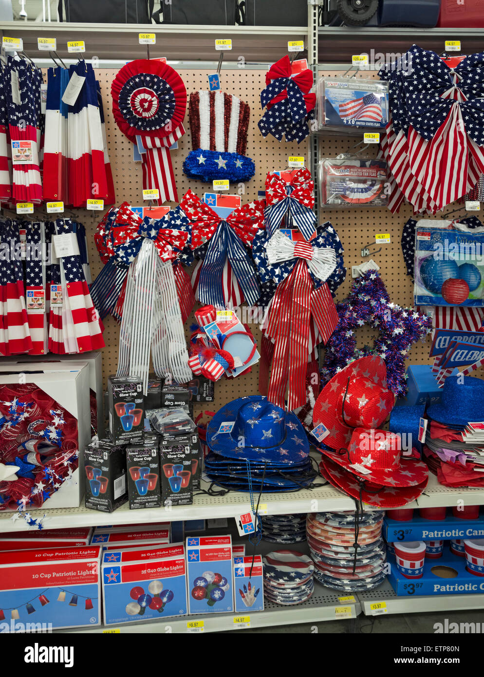 Colorful 4th of July items for sale in a Walmart store, Lake City