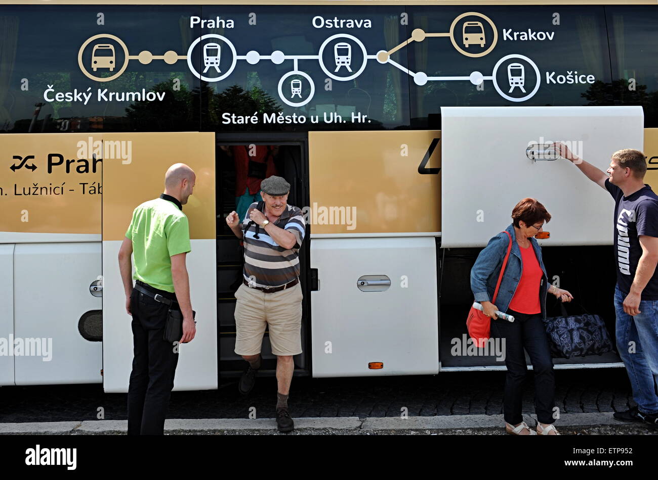 Sunday. 14th June, 2015. The corporation Leo Express starts new bus transport lines connecting Prague with Tabor, Veseli nad Luznici, Ceske Budejovice and Cesky Krumlov (photo) on Sunday, June 14, 2015. © Vaclav Pancer/CTK Photo/Alamy Live News Stock Photo
