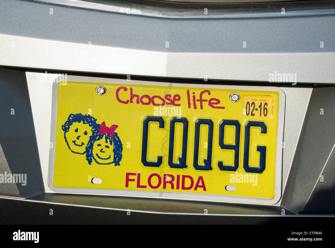Choose Life Florida auto tag. Stock Photo