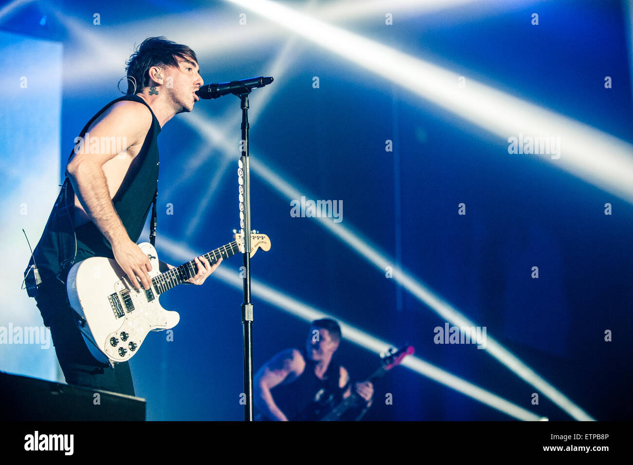 All Time Low performing live in concert their first headline UK arena show with a old out crowd. It was filmed for a DVD of the concert at The SSE Arena Wembley in London.  Featuring: Alex Gaskarth Where: London, United Kingdom When: 20 Mar 2015 Credit: WENN.com Stock Photo