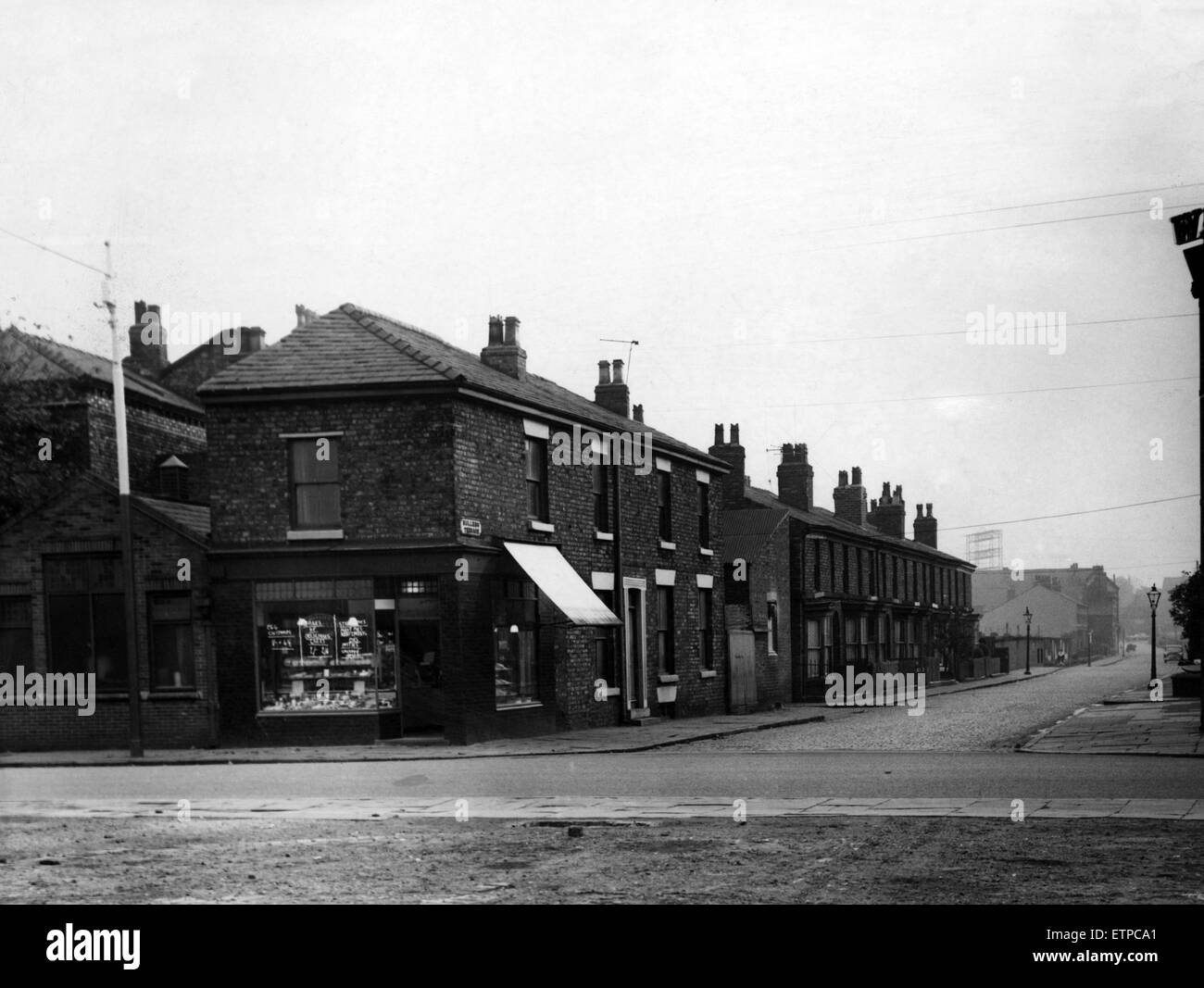 The junction of Bullens Terrace and Marsh Lane, which is to be cut back as an island approach. 4th October 1961. Stock Photo