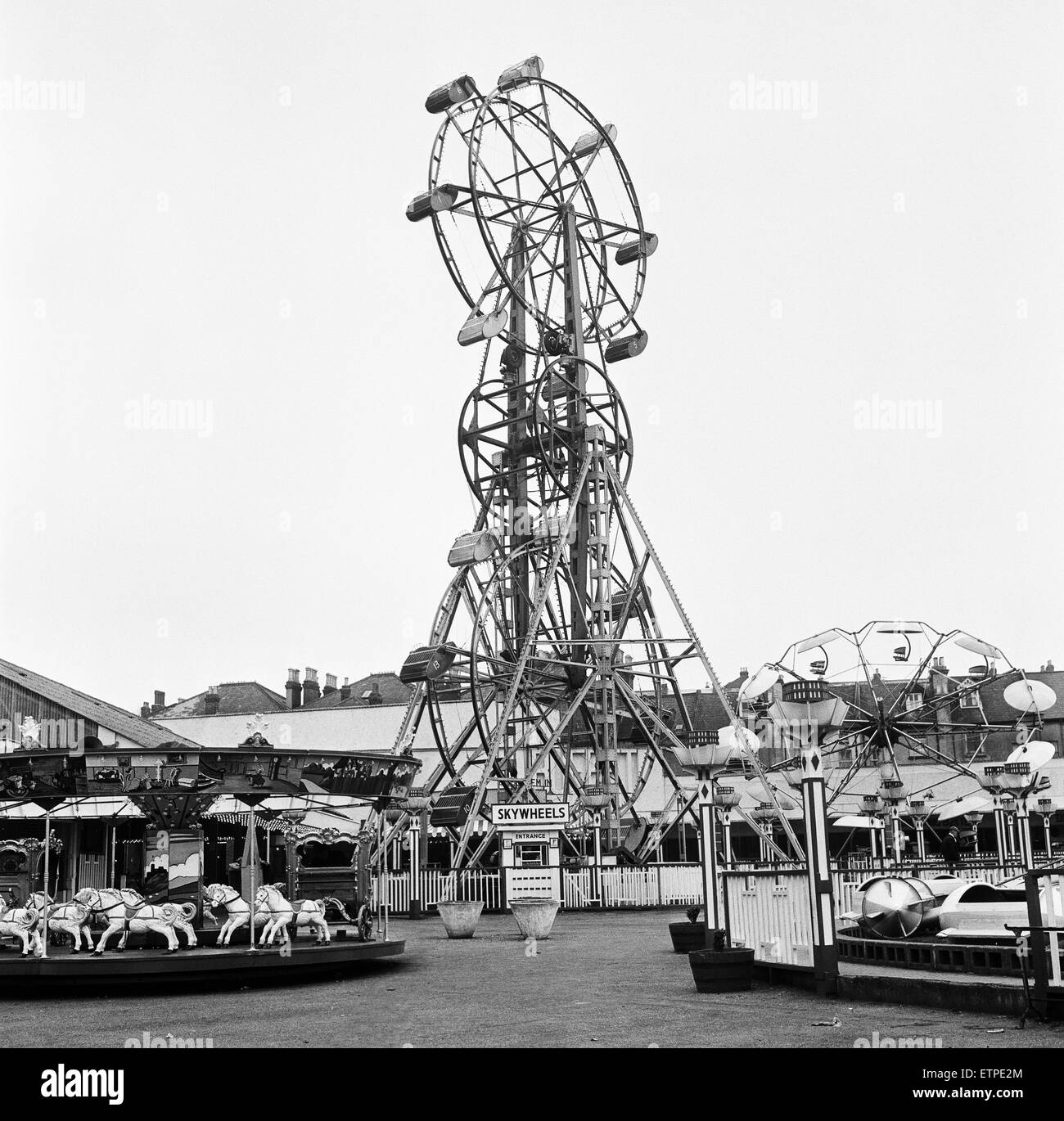 An empty funfair in Margate, Kent, during Good Friday. 27th March 1964. Stock Photo