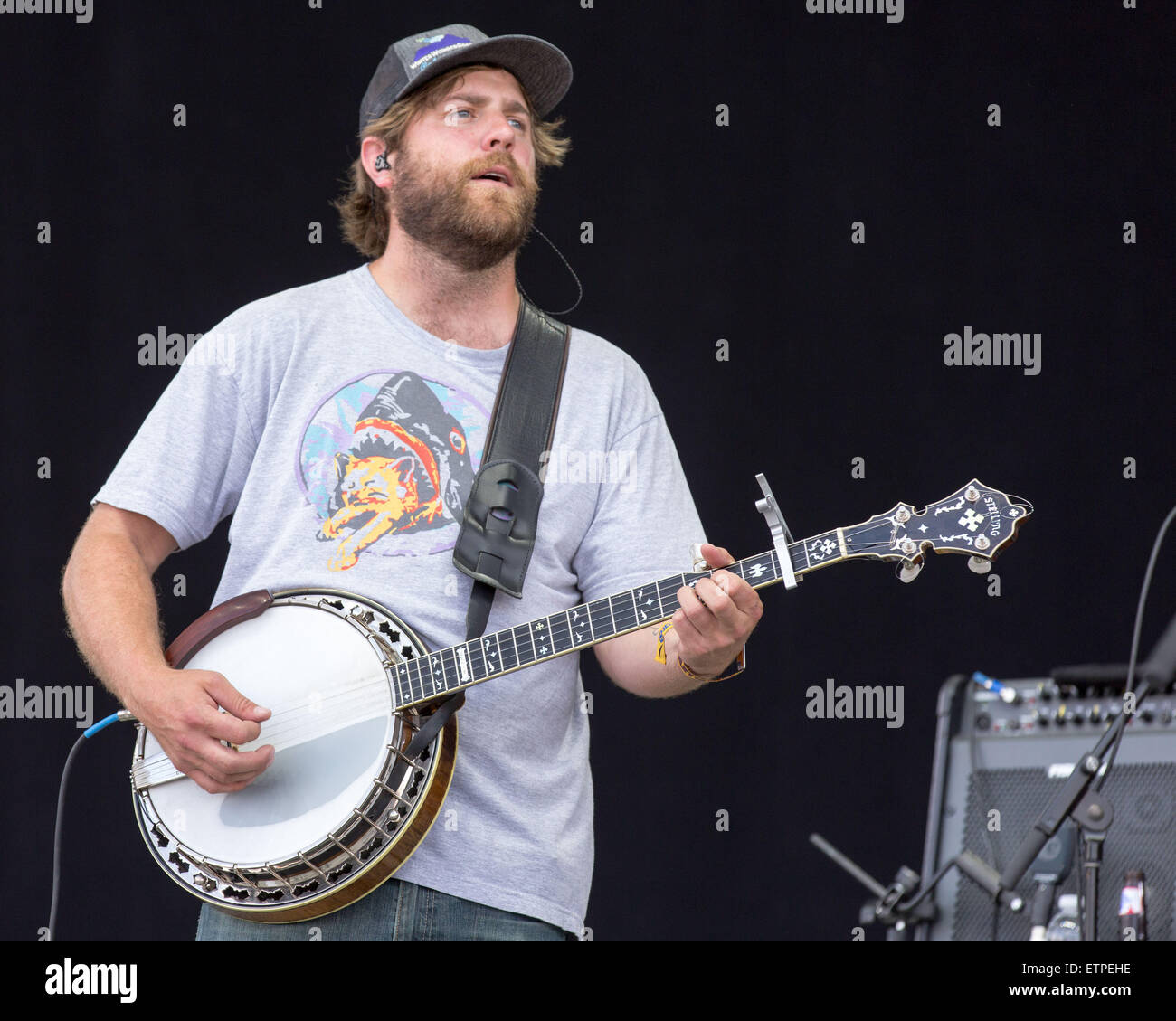June 13, 2015 - Manchester, Tennessee, U.S - Musician DAVE CARROLL of Trampled by Turtles performs live on stage at the Bonnaroo Arts and Music Festival Manchester, Tennessee (Credit Image: © Daniel DeSlover/ZUMA Wire) Stock Photo
