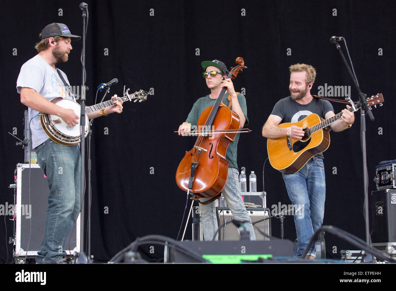 June 13, 2015 - Manchester, Tennessee, U.S - DAVE CARROLL (L) and DAVE SIMONETT (R) of Trampled by Turtles perform live on stage at the Bonnaroo Arts and Music Festival Manchester, Tennessee (Credit Image: © Daniel DeSlover/ZUMA Wire) Stock Photo