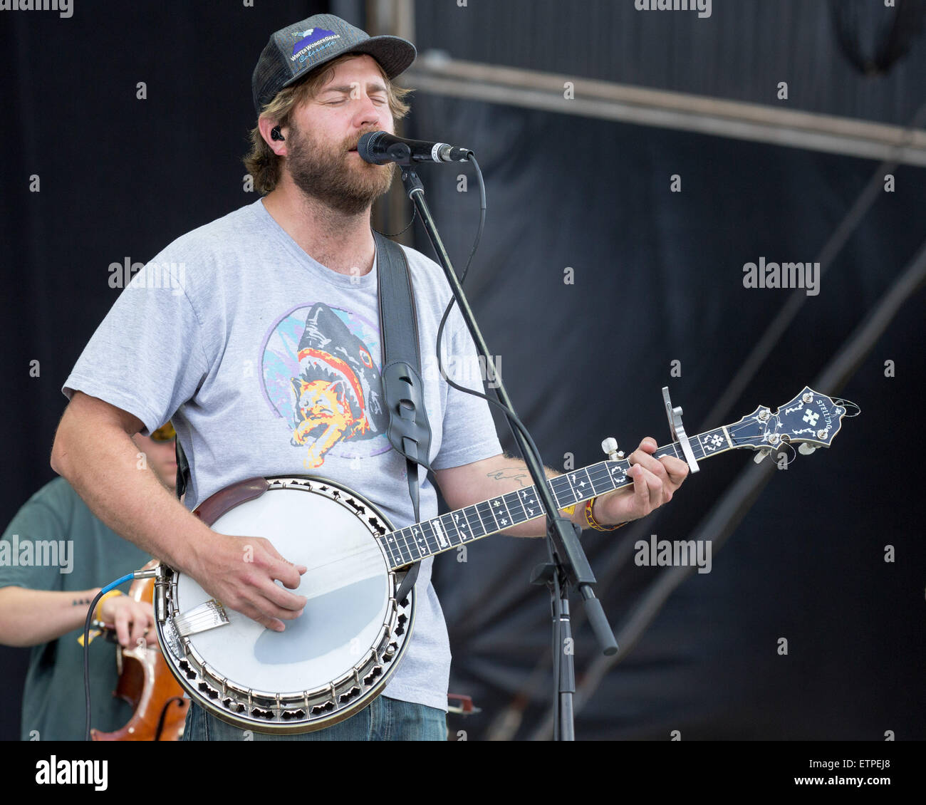 June 13, 2015 - Manchester, Tennessee, U.S - Musician DAVE CARROLL of Trampled by Turtles performs live on stage at the Bonnaroo Arts and Music Festival Manchester, Tennessee (Credit Image: © Daniel DeSlover/ZUMA Wire) Stock Photo