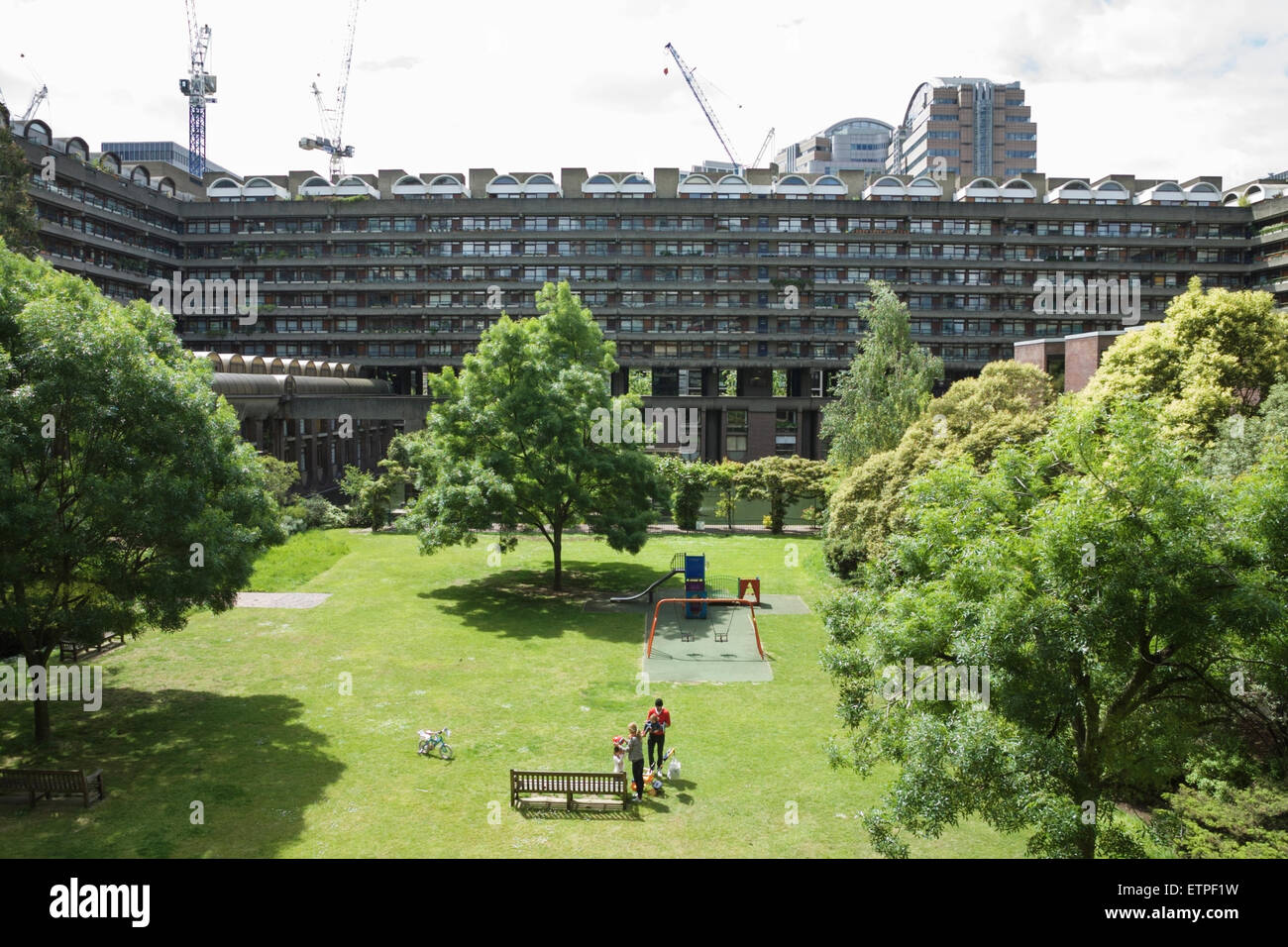 The Barbican Estate, City of London, England, UK. Private gardens for