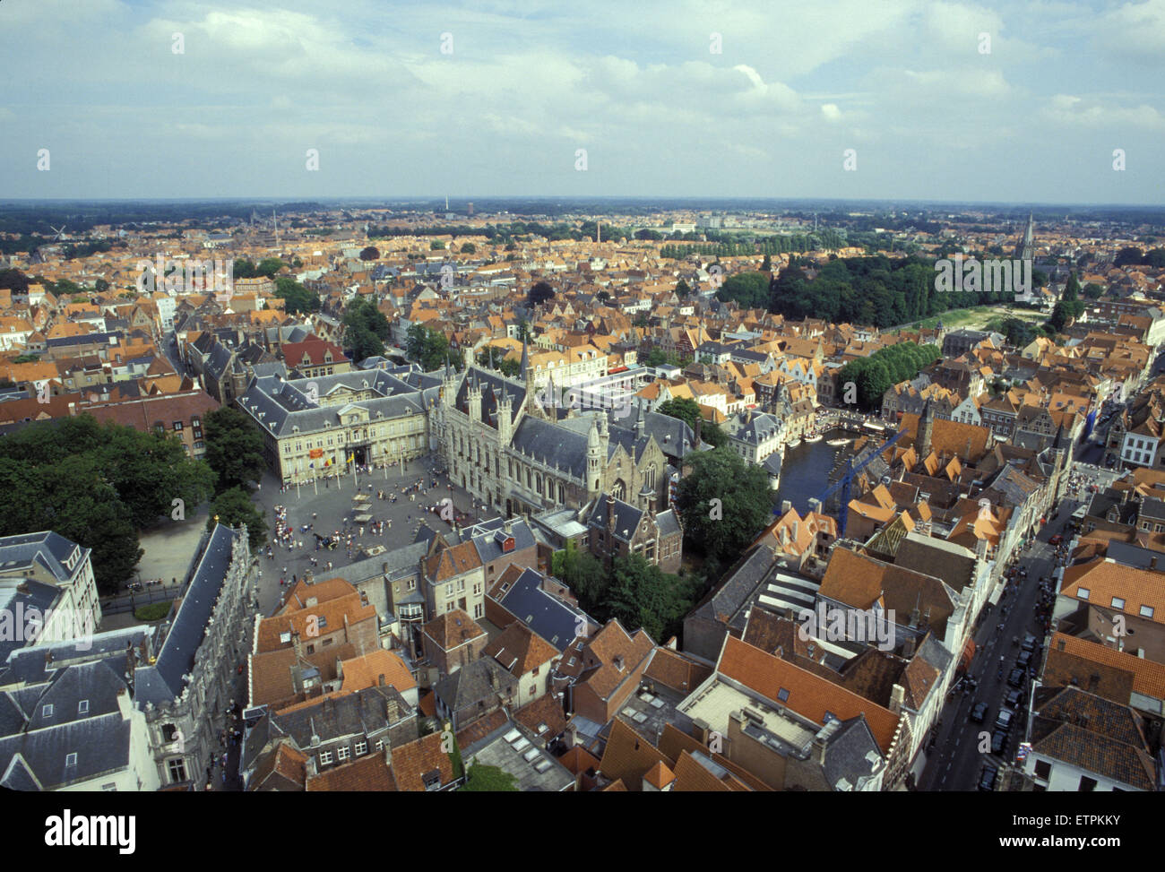 BEL, Belgium, Bruges, view from the belfry to the Rozenhoed Kaai and the town hall at the Burgplatz.  BEL, Belgien, Bruegge, Bli Stock Photo