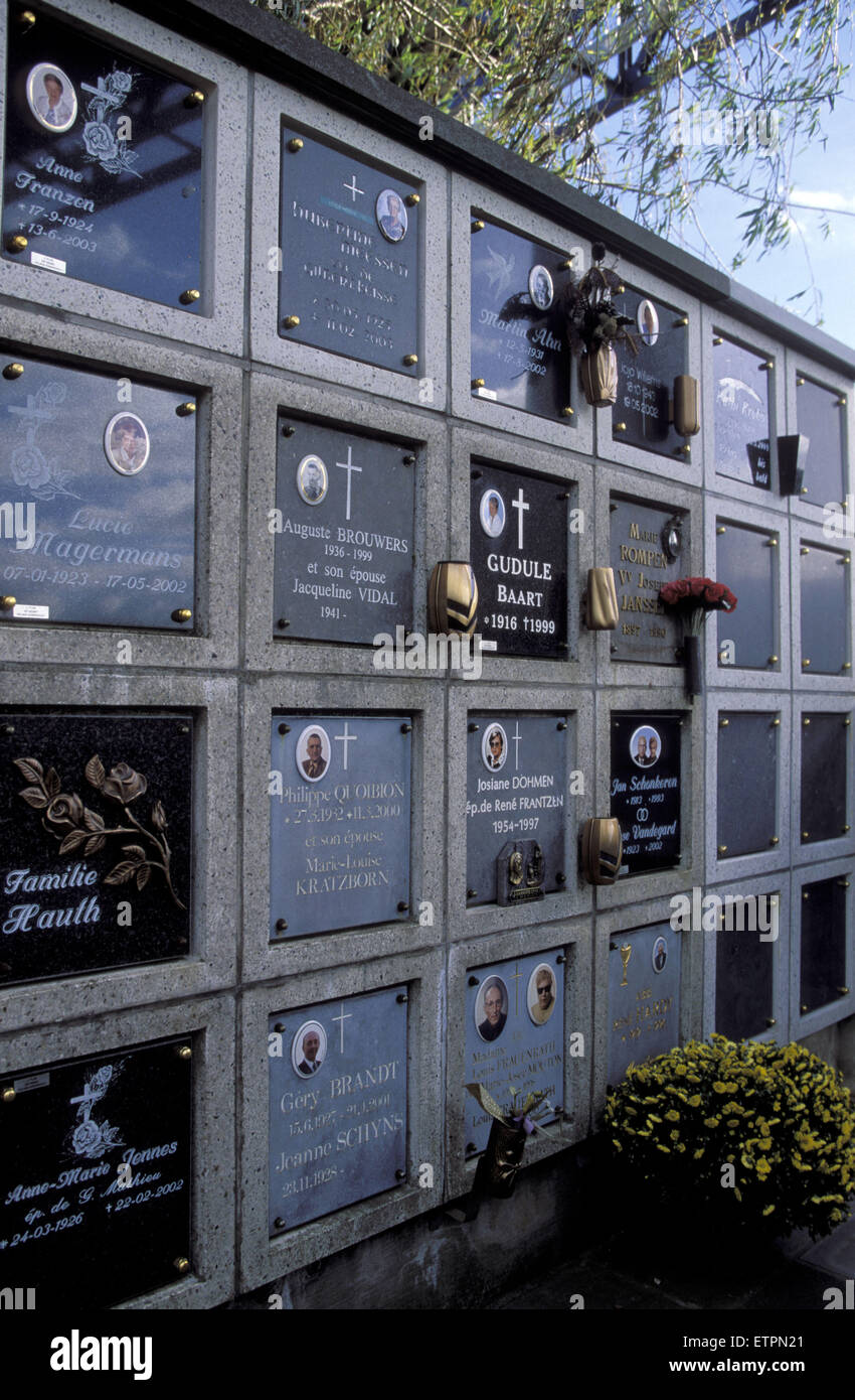 BEL, Belgium, Eastbelgium, Moresnet, urn garves at the cemetery.  BEL, Belgien, Ostbelgien, Moresnet, Urnengraeber auf dem Fried Stock Photo