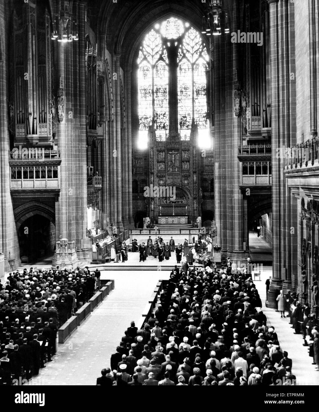 The scene inside Liverpool Anglican Cathedral where a service was held to commemorate victory in the Battle of the Atlantic. 24th October 1978. Stock Photo