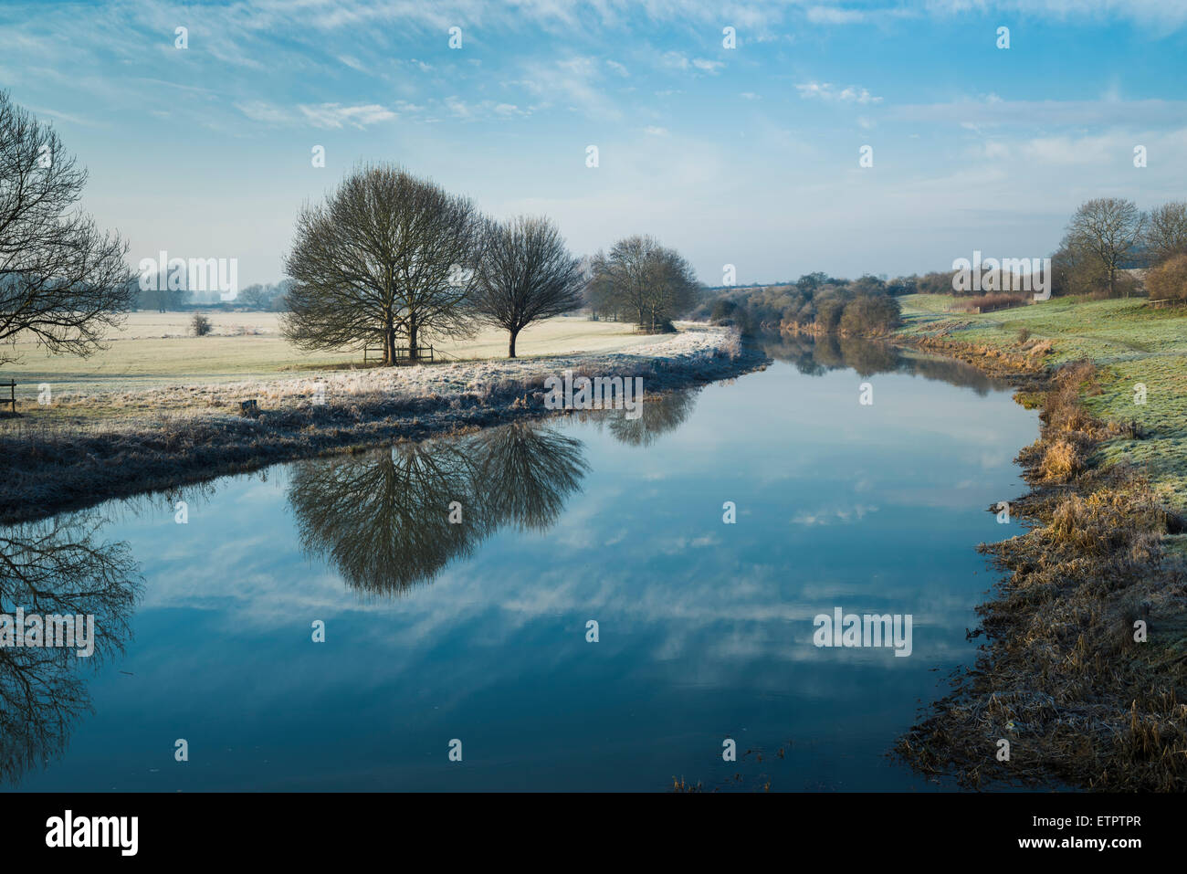 The River Nene on an icy cold January day, Peterborough, Cambridgeshire, England Stock Photo