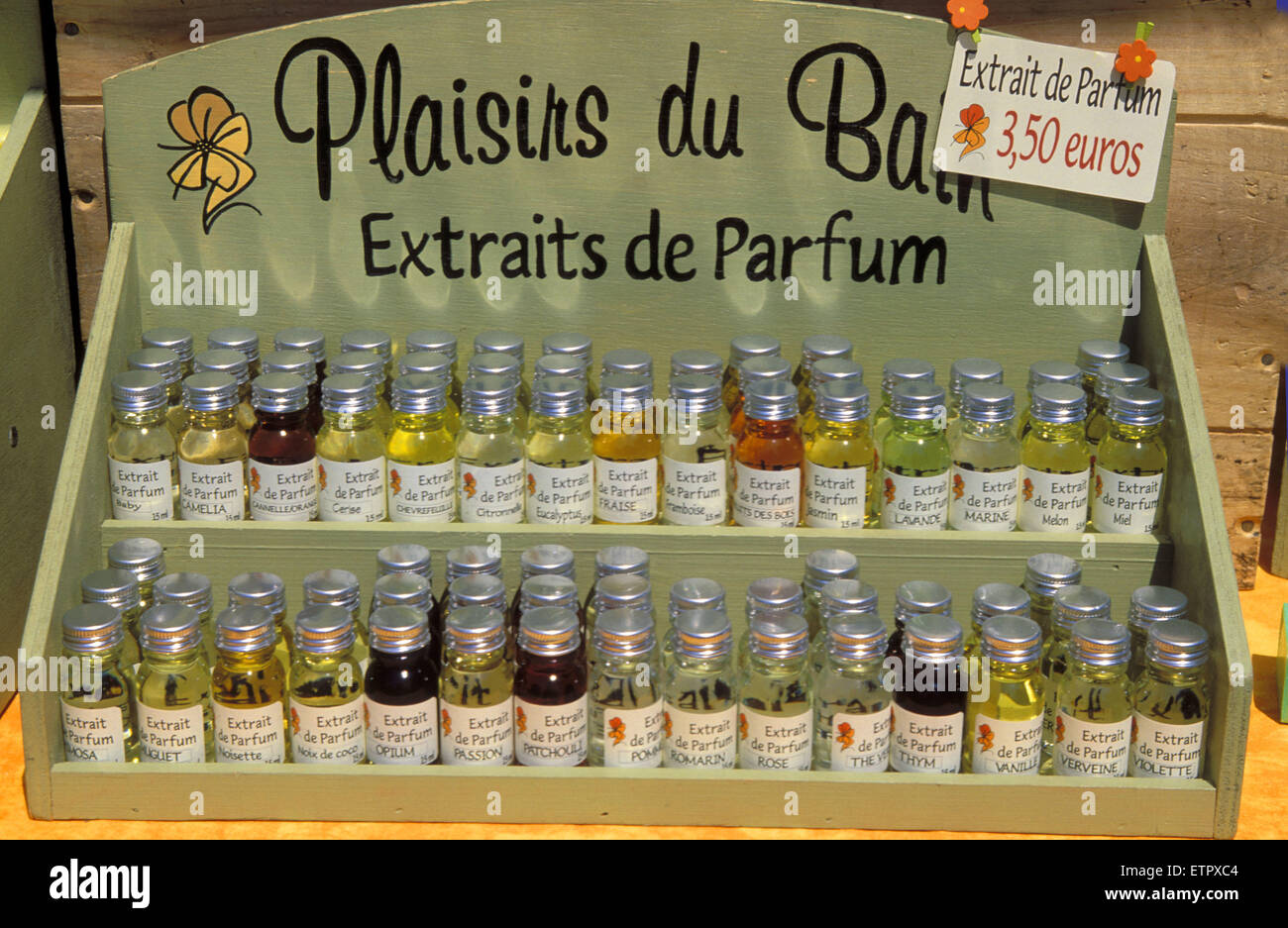 BEL, Belgium, Eastbelgium, Malmedy, perfume bottles on an market.  BEL, Belgien, Ostbelgien, Malmedy, Parfuemflaeschchen auf ein Stock Photo