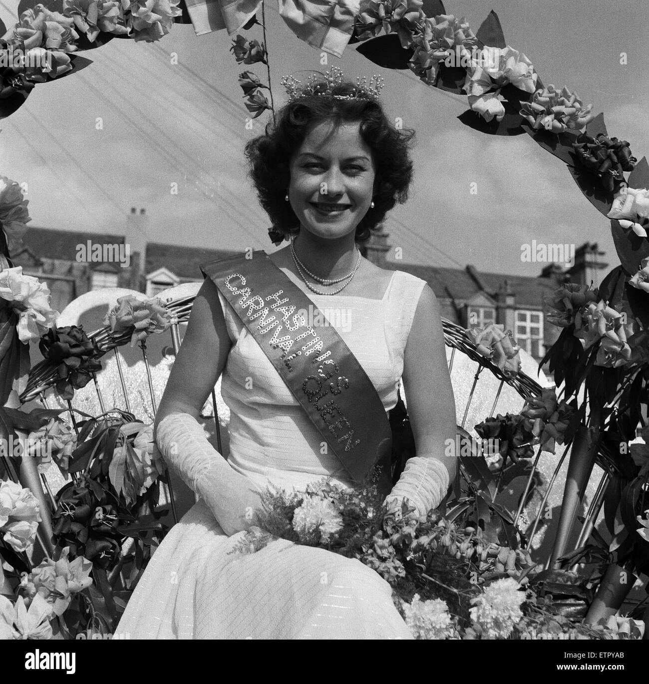 Hastings Carnival Queen at Hastings Carnival, Sussex. 11th July 1956. Stock Photo
