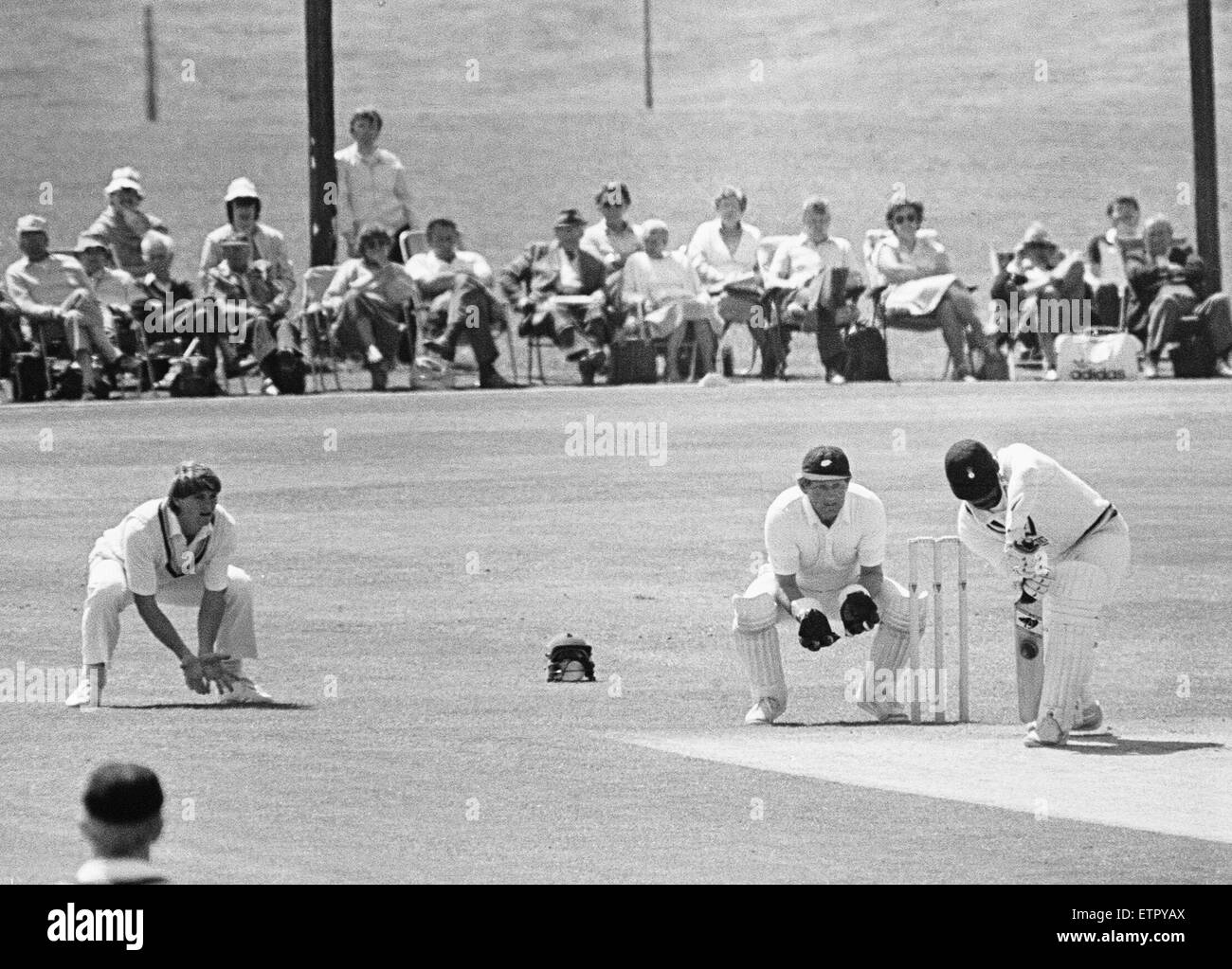 Action from the Britannic Assurance County Championship match at Acklam Park between Yorkshire and Hampshire. 1st June 1985 Stock Photo