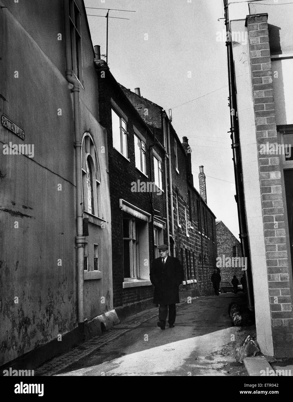 Patten Lane, a stones throw from the The Market Cross, will be demolished  as part of Guisborough Urban Council's scheme of housing development in the Northgate area, North Yorkshire. 20th January 1972. Stock Photo