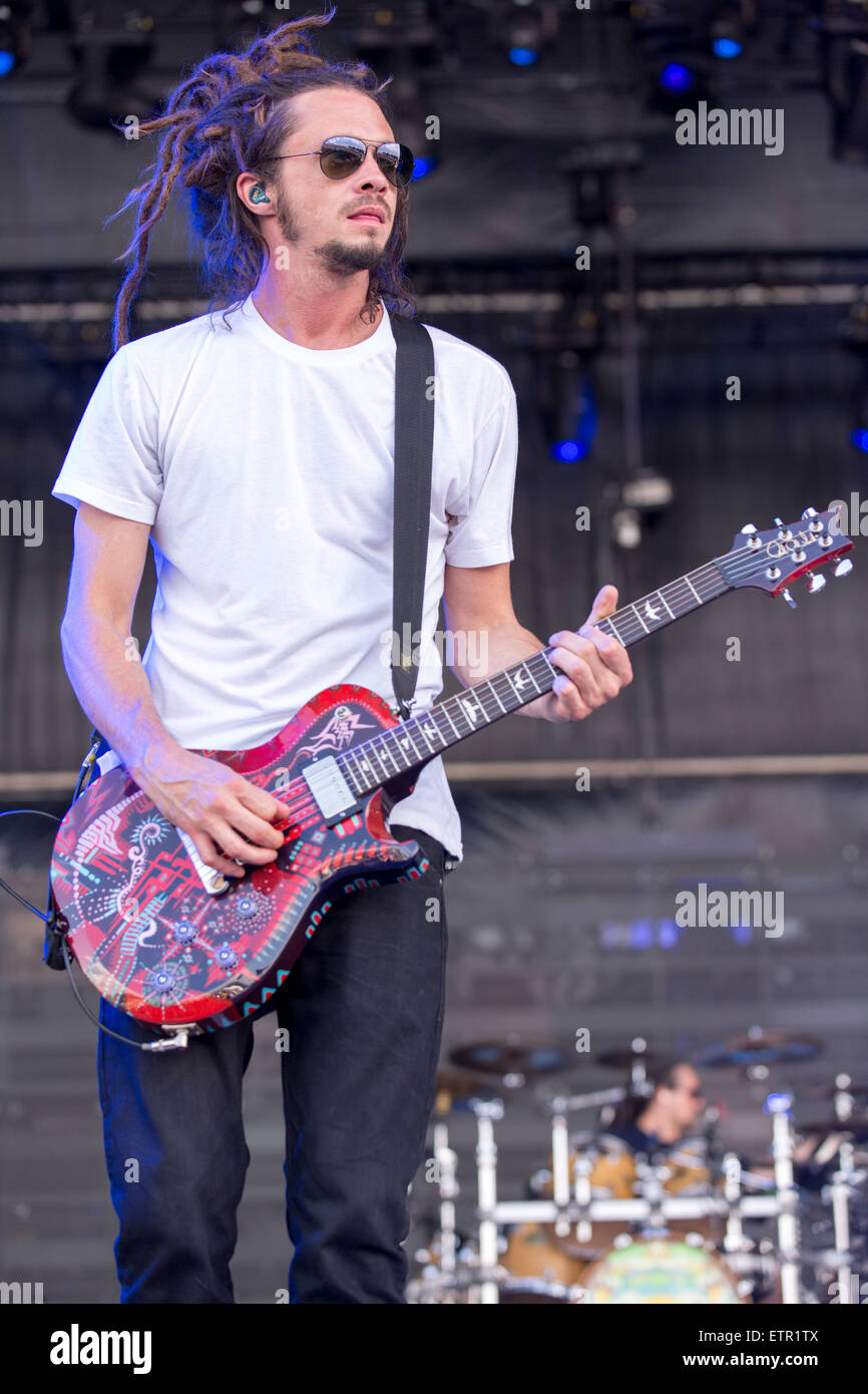 June 12, 2015 - Manchester, Tennessee, U.S - Musician JACOB HEMPHILL of SOJA performs live on stage at the Bonnaroo Arts and Music Festival Manchester, Tennessee (Credit Image: © Daniel DeSlover/ZUMA Wire) Stock Photo