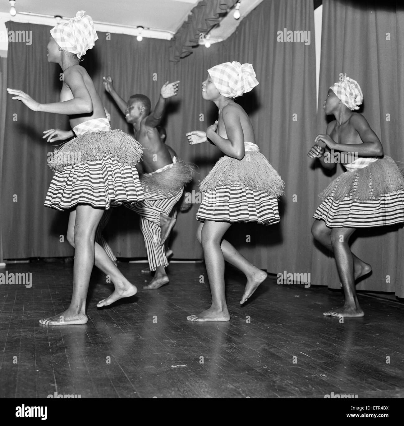 The Sierra Leone Dance Troupe rehearse at the London University Girls Hostel, for the Commonwealth Arts Festival to be held at the Royal Albert Hall next week, pictured Saturday 11th September 1965. Stock Photo