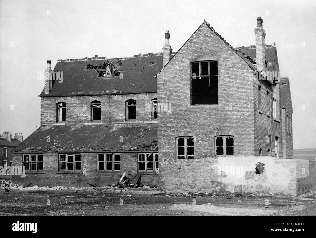 The fire damage wing of St Patricks School, Middlesbrough, 15th October 1963. Stock Photo