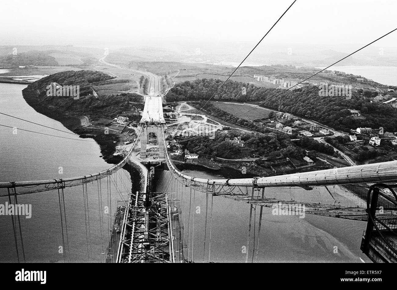 New Forth Road Bridge Under Construction. The Forth Road Bridge is a suspension bridge in east central Scotland. The bridge, opened in 1964, spans the Firth of Forth, connecting West Lothian, at South Queensferry, to Fife, at North Queensferry. 7th June 1 Stock Photo