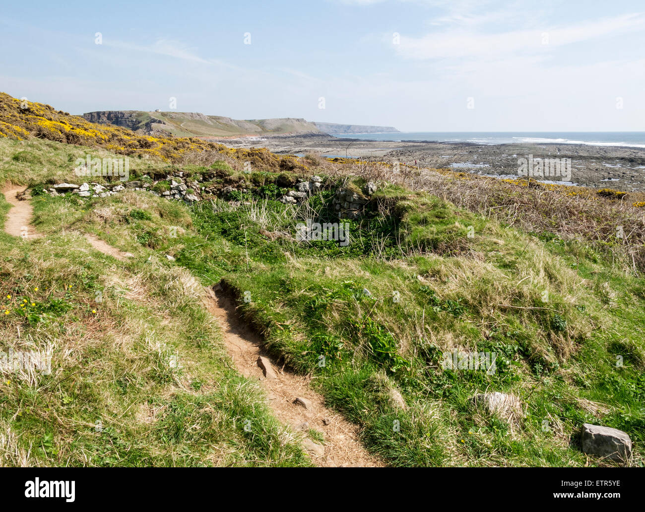 Remains of a building on Worm's Head, Gower, Wales Stock Photo