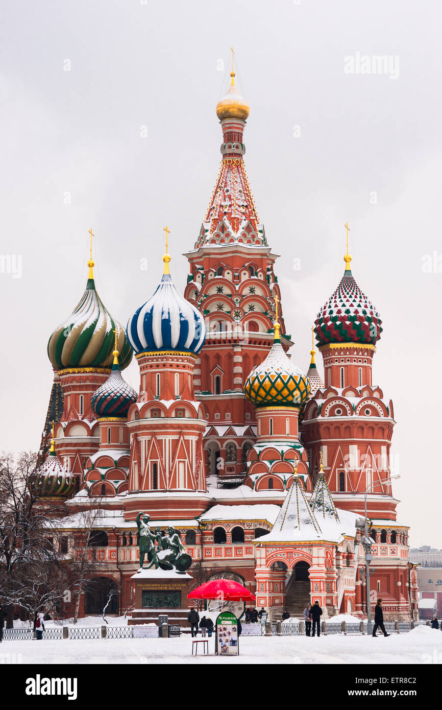 Saint Basil's cathedral on Red Square of Moscow in wintertime against ...