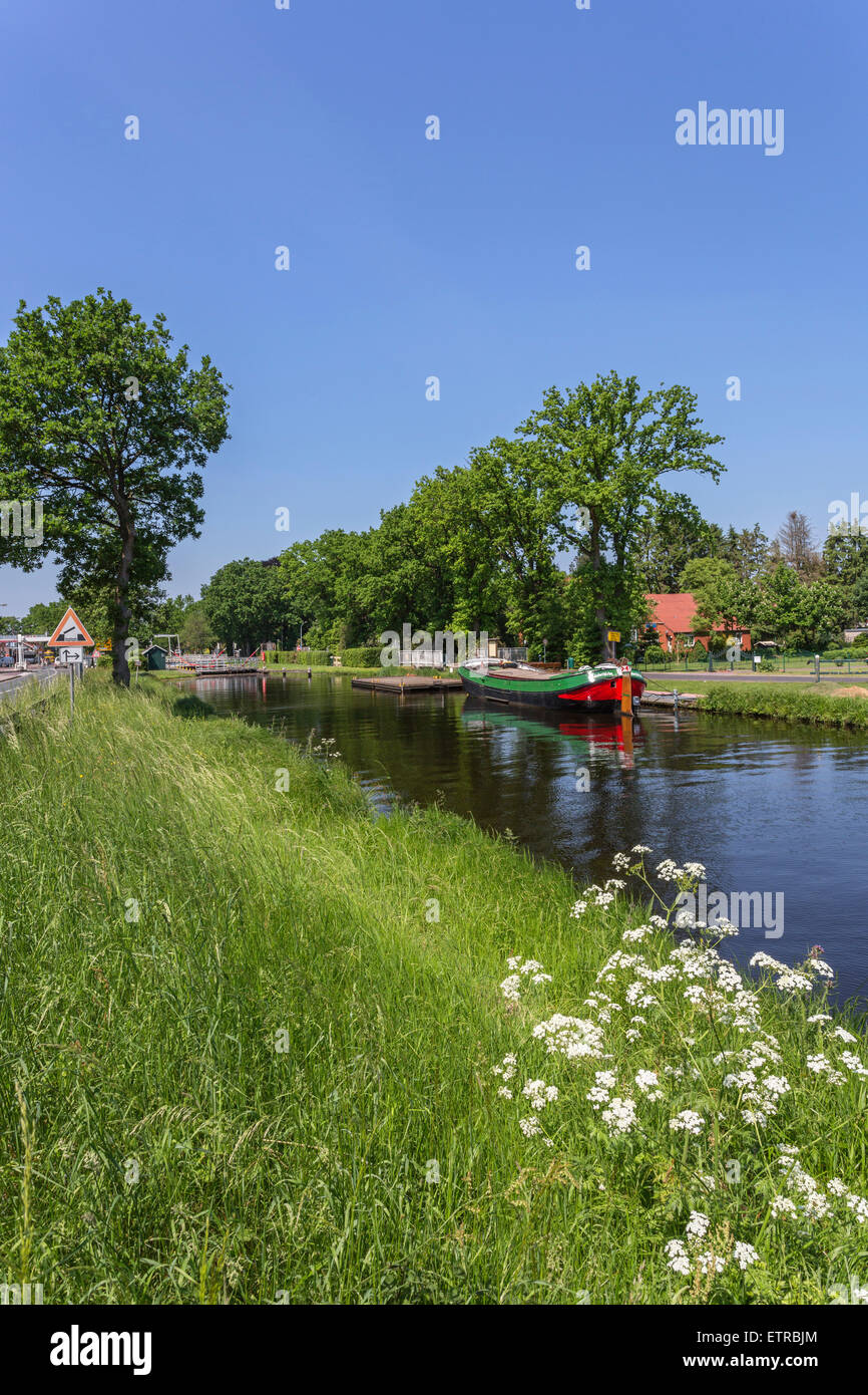 Elisabethfehnkanal, boat, Tjalk Jantina, Elisabethfehn, Barßel, Lower Saxony, Germany, Stock Photo