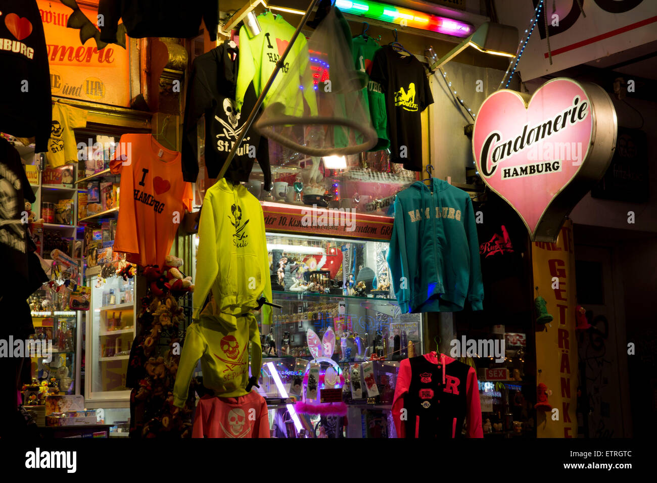 Docks and Condomerie on iconic Reeperbahn in Hamburg, Germany Stock Photo