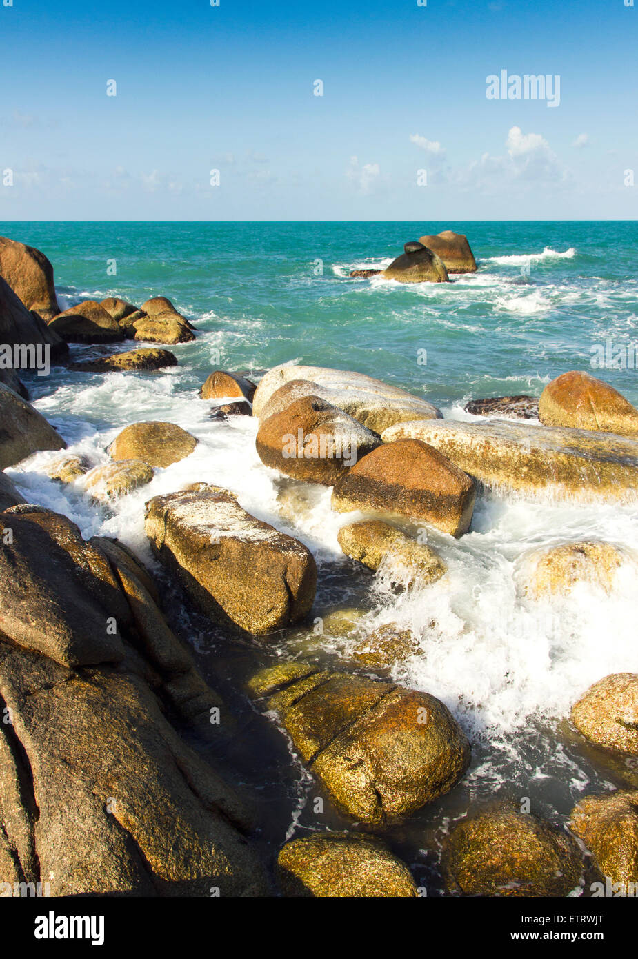 ocean waves and water splash with white foam. summer sea view from the ...