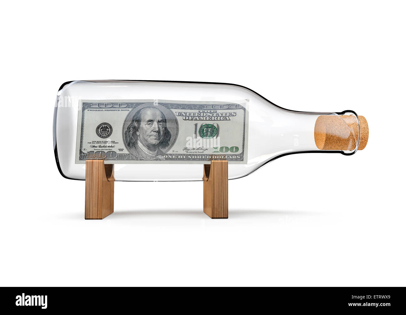 3D render of hundred dollar bill on display in bottle Stock Photo Alamy