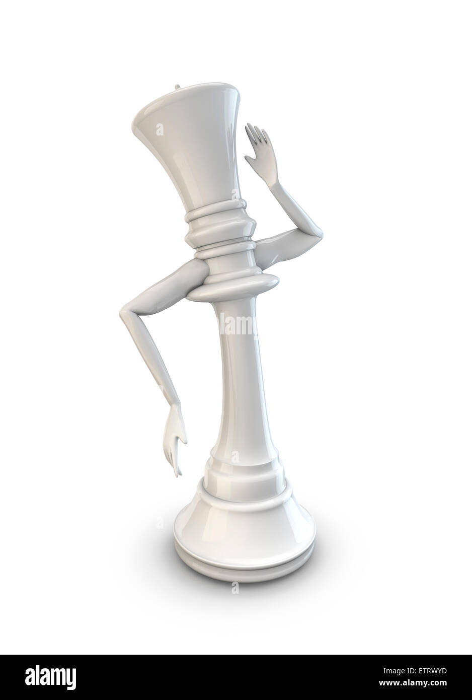 3D render of white chess queen posing Stock Photo