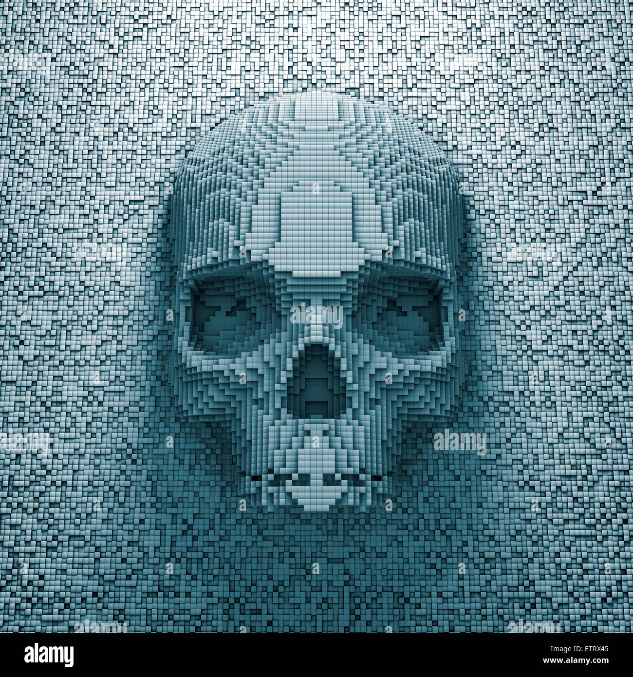 3D render of pixelated skull Stock Photo