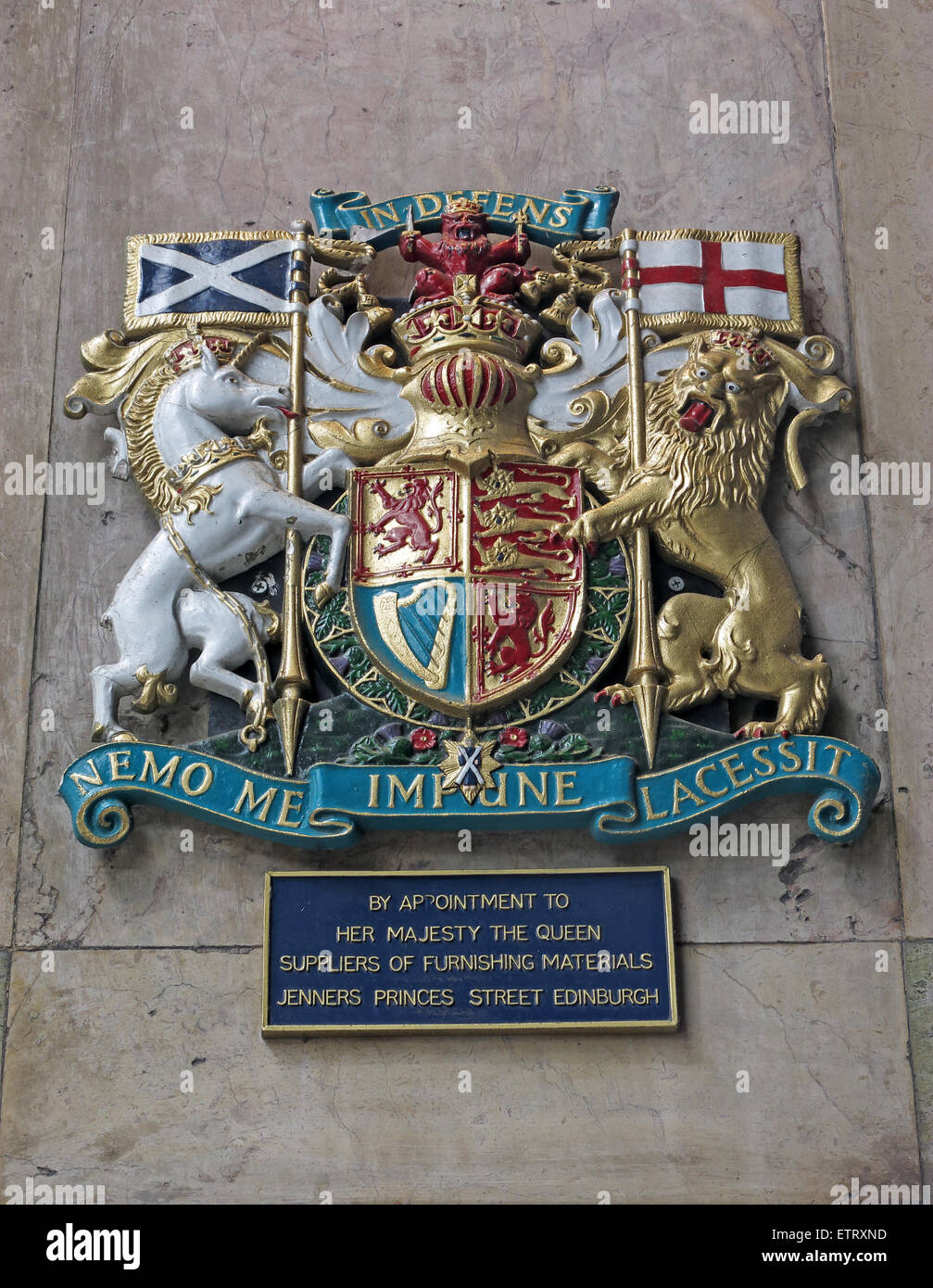 Jenners Department Store Princes St Edinburgh Scotland UK - Crest by royal appointment Stock Photo