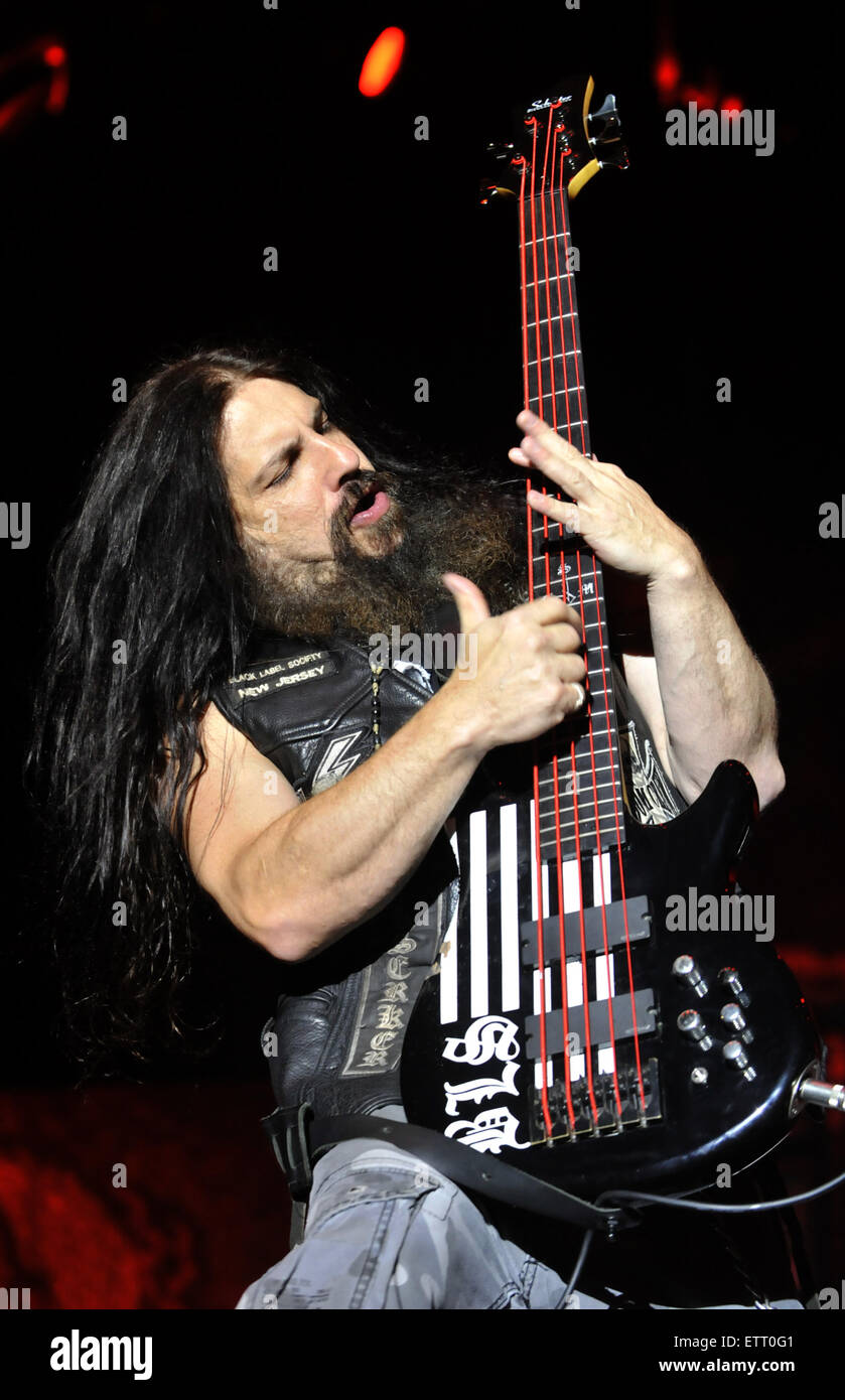 Vizovice, Czech Republic. 10th July, 2015. John DeServio, bass guitarist of American band Black Label Society performs during the International Music Festival Masters of Rock in Vizovice, Czech Republic, July 10, 2015. © Dalibor Gluck/CTK Photo/Alamy Live News Stock Photo