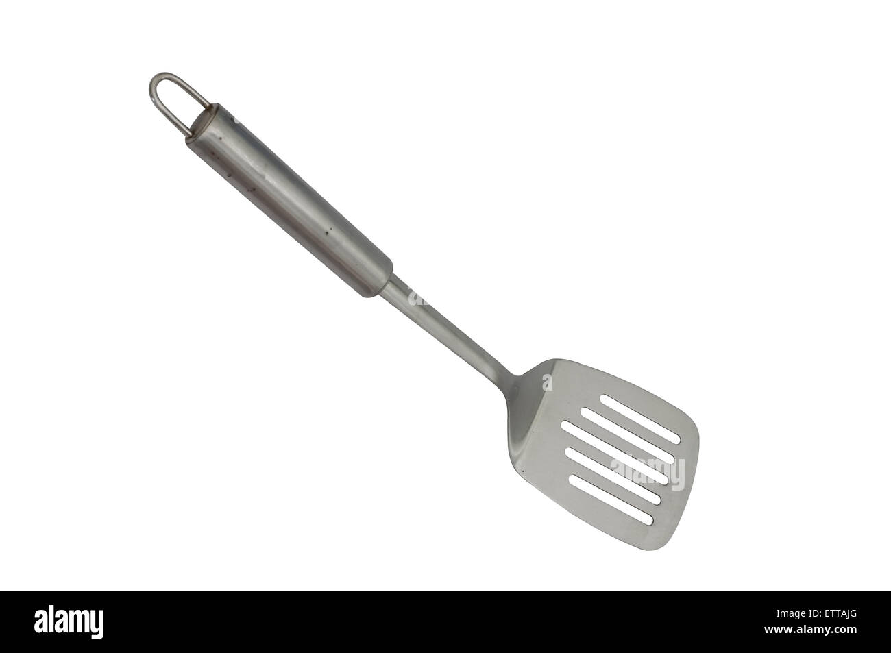 Stainless Steel spade of frying pan, flipper, kitchenware isolated on white background Stock Photo