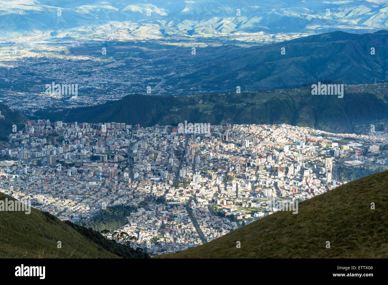 Quito, Ecuador sprawling out over the landscape Stock Photo