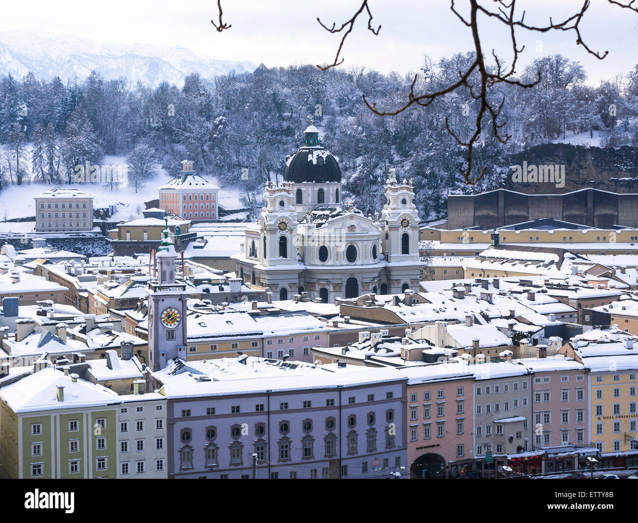 Austria, Salzburg State, Salzburg, Old town, College church in winter