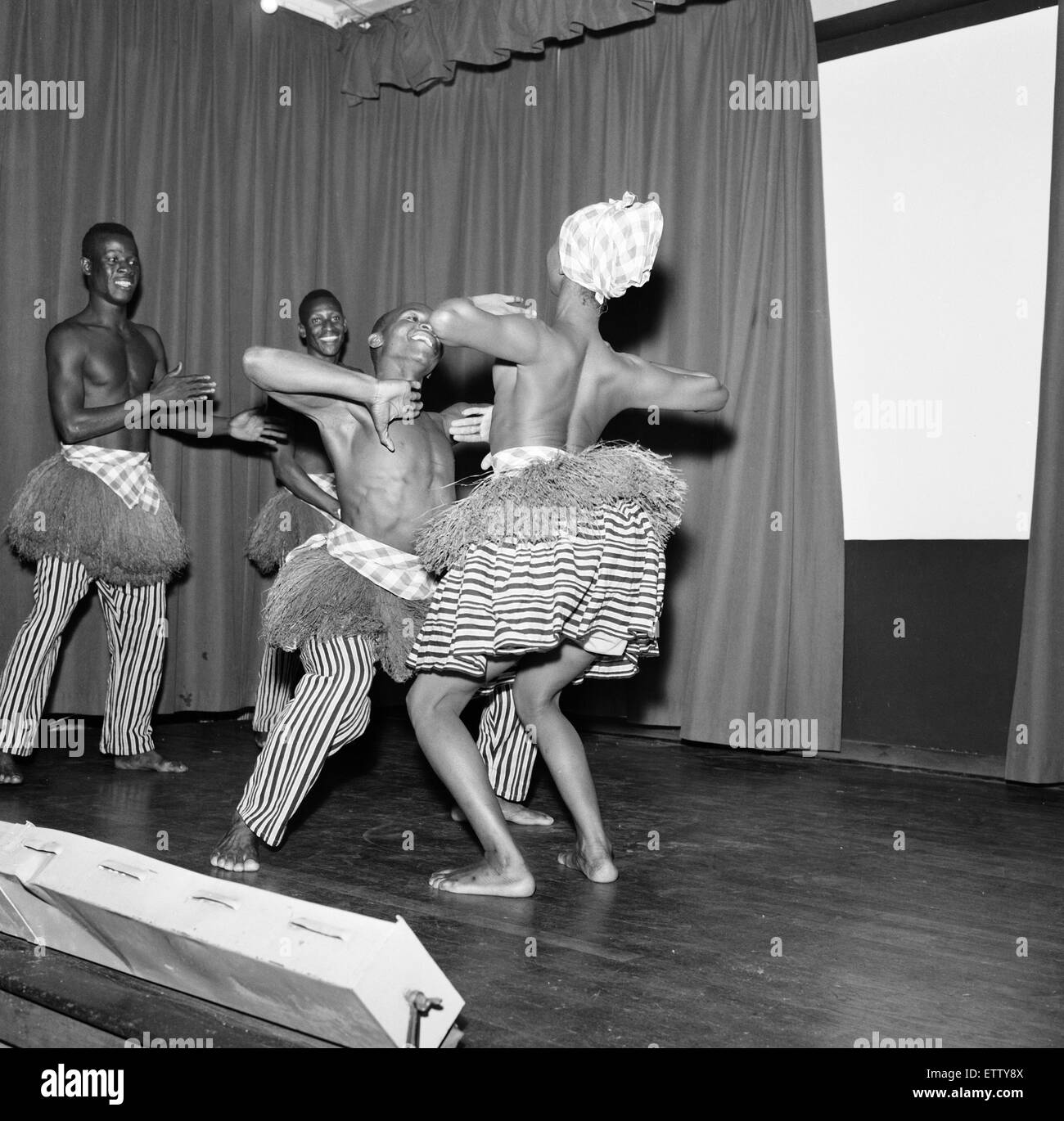 The Sierra Leone Dance Troupe rehearse at the London University Girls Hostel, for the Commonwealth Arts Festival to be held at the Royal Albert Hall next week, pictured Saturday 11th September 1965. Stock Photo