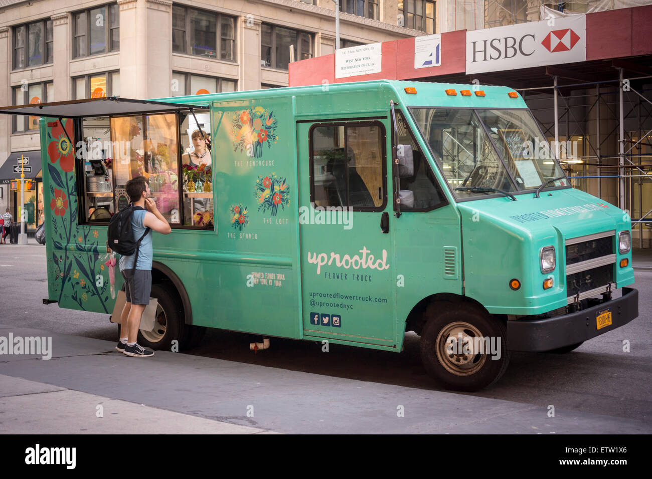 The Uprooted Flower Truck, a mobile florist, parks on Fifth Avenue in