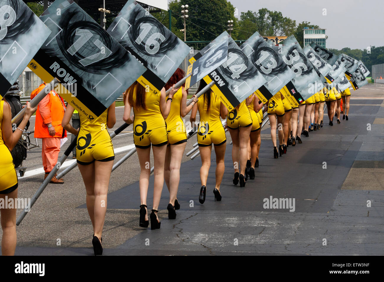 Monza, Italy - May 30, 2015: A grid girl poses during the FIA FORMULA 3 EUROPEAN CHAMPIONSHIP Stock Photo