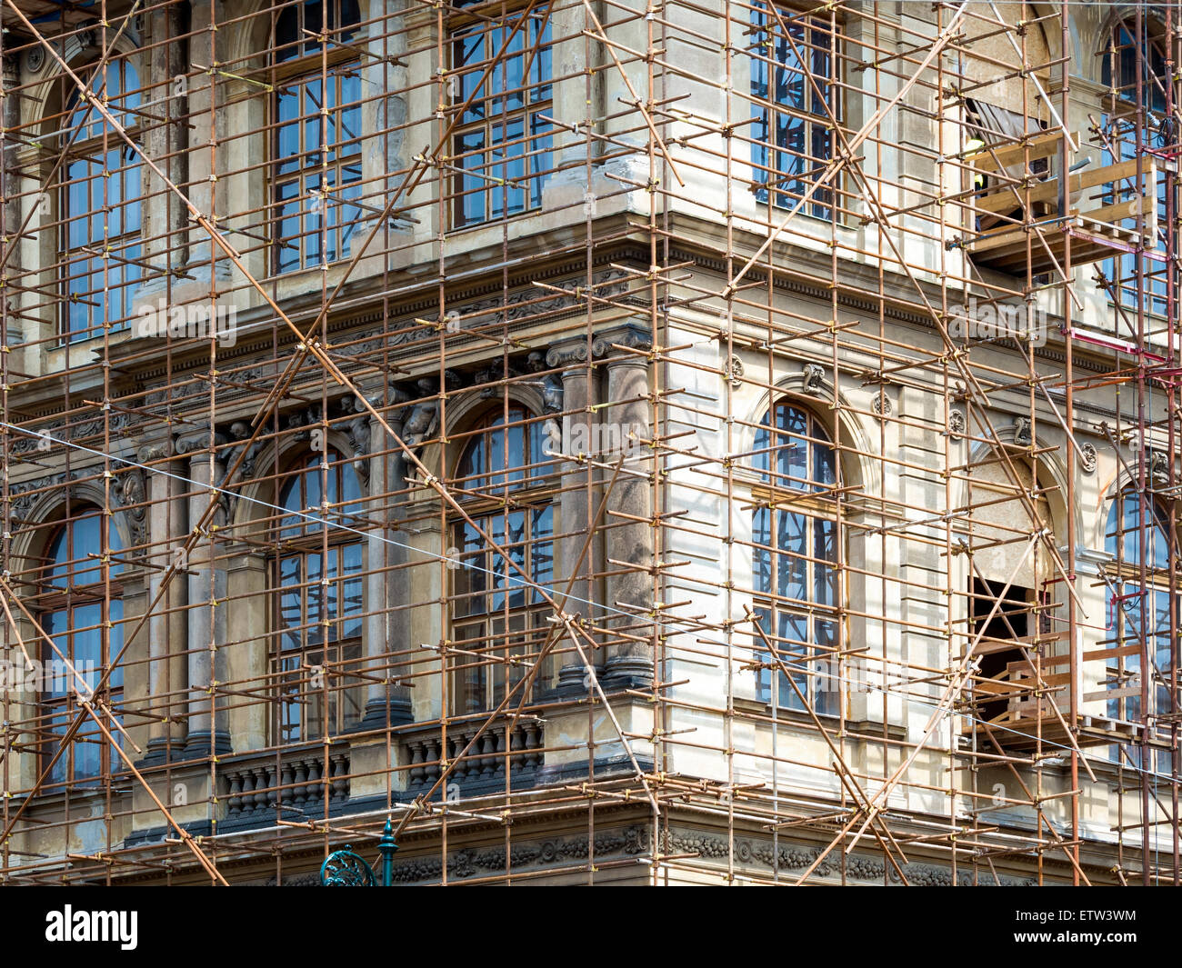 Fragment of scaffolding in Prague Stock Photo