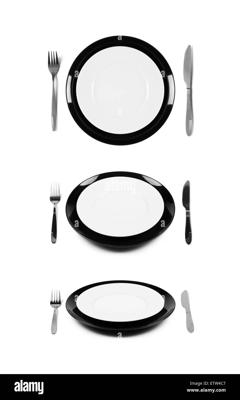 Two stacked black and white plates Stock Photo Alamy