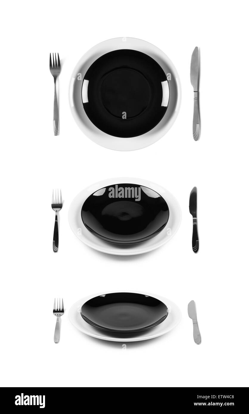 Two stacked black and white plates Stock Photo Alamy